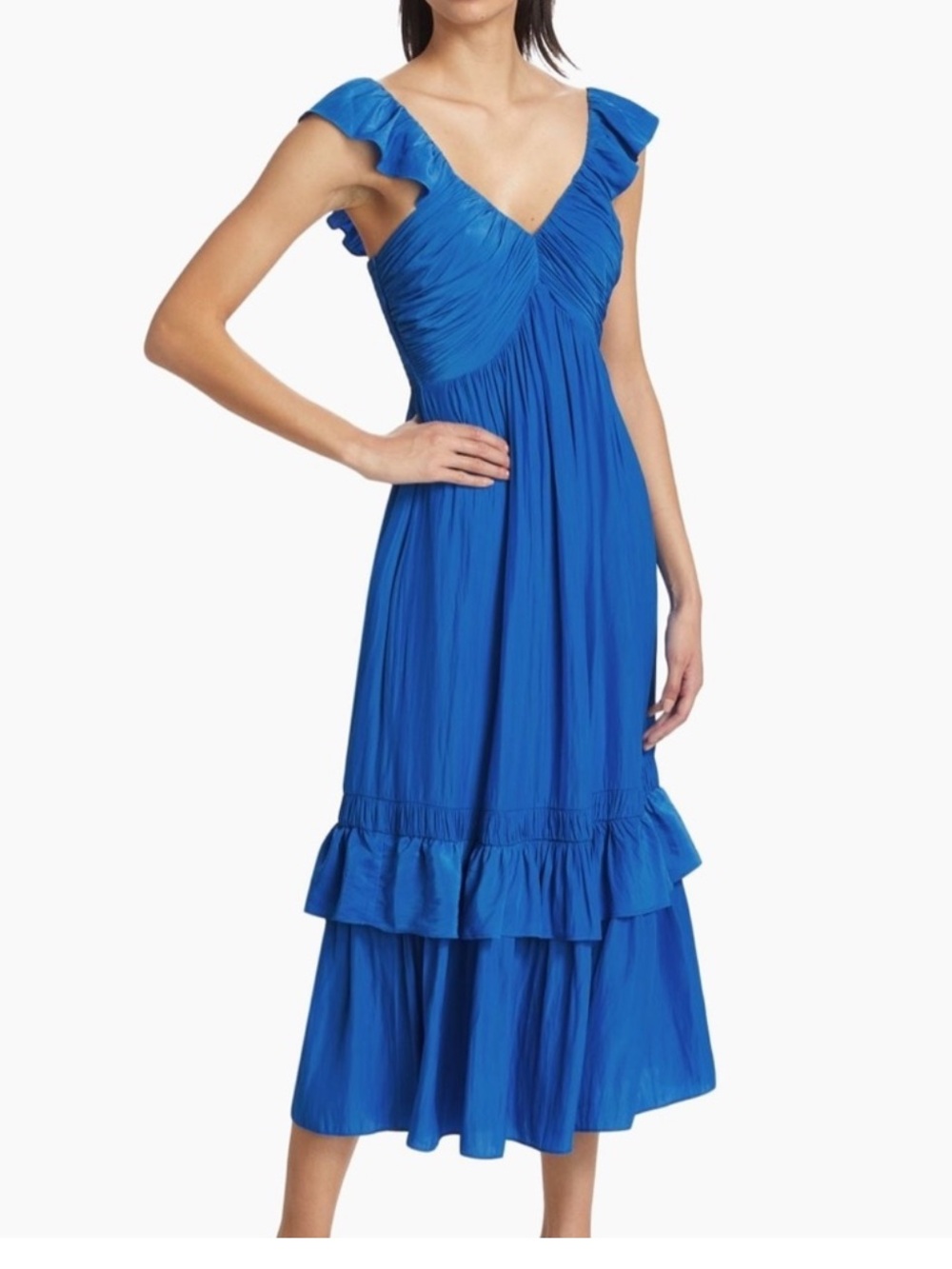 Ramy Brook Nelly Dress Marrakech Blue $495 Midi Feminine Elegant Preppy